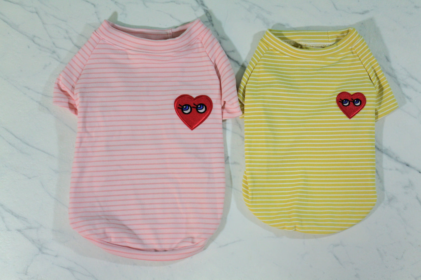 Striped Dog T-shirt with Heart Patch ♥ | Yellow & Pink