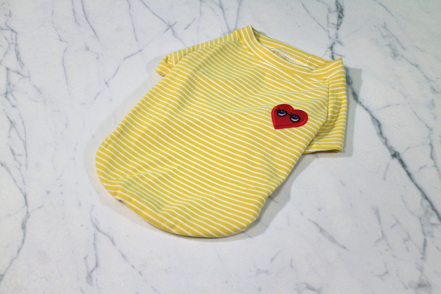 Striped Dog T-shirt with Heart Patch ♥ | Yellow & Pink