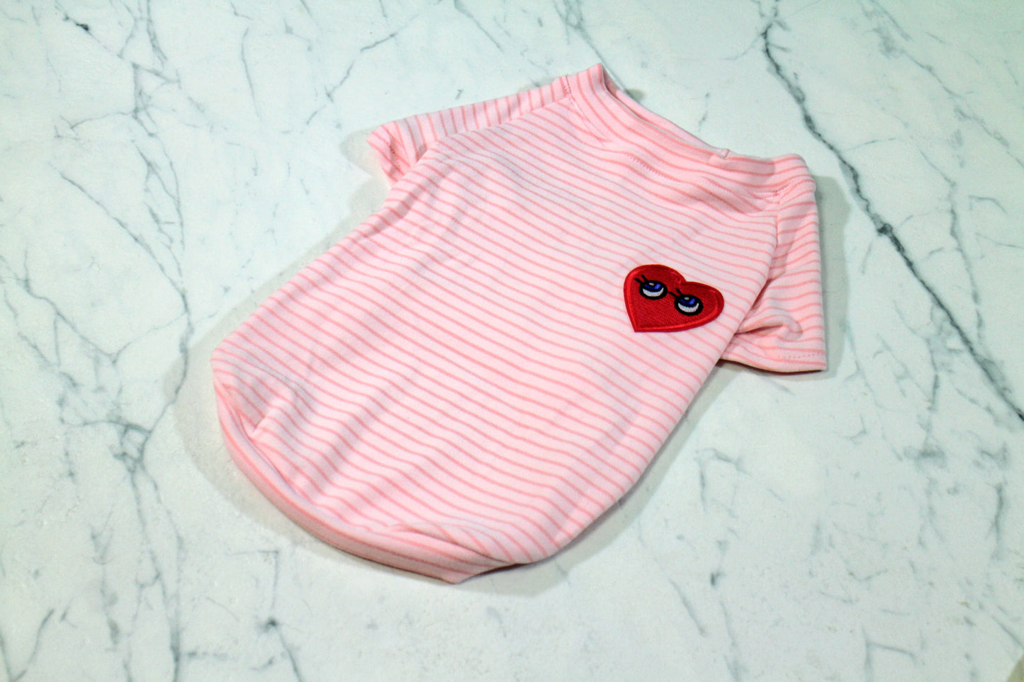 Striped Dog T-shirt with Heart Patch ♥ | Yellow & Pink