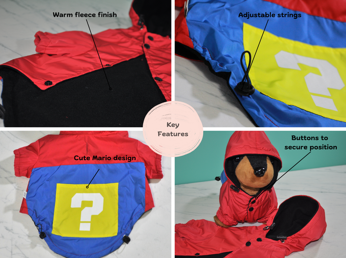 Dog Raincoat | Mario-Themed Pet Waterproof Jacket