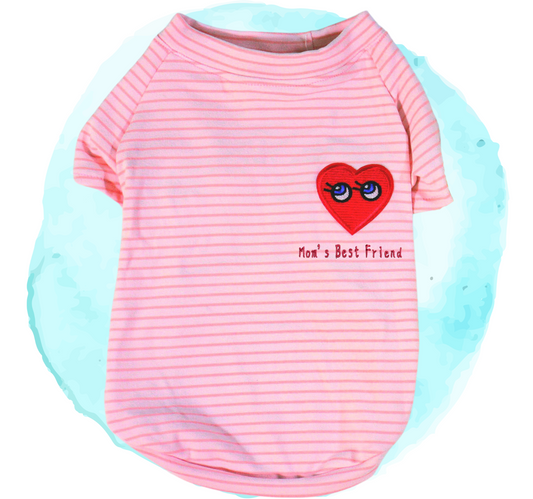 Embroidered Mom/Dad's Best Friend Dog T-shirt with Heart Patch ♥ | Yellow & Pink