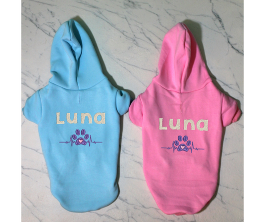 Dog Paw Heartbeat with Pet Name Hoodie | Custom Embroidery Available